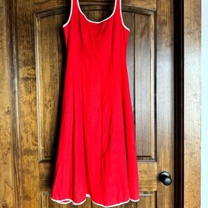 7 For All Mankind Red Linen Sleeveless Fit-n-Flare Summer Midi Dress